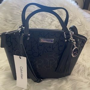 NEW Calvin Klein Small Black Logo Satchel Bag
